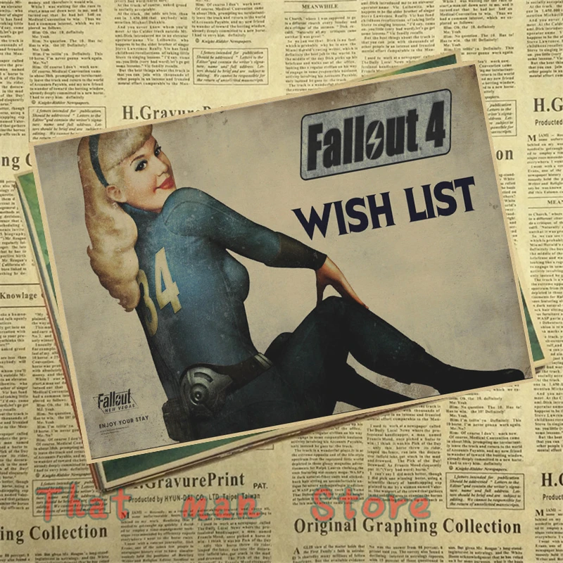 Fallout 3 4 игровой Плакат Украшение для домашнего интерьера крафт-игра плакат рисунок core наклейки на стену 42*30 см - Цвет: Небесно-голубой