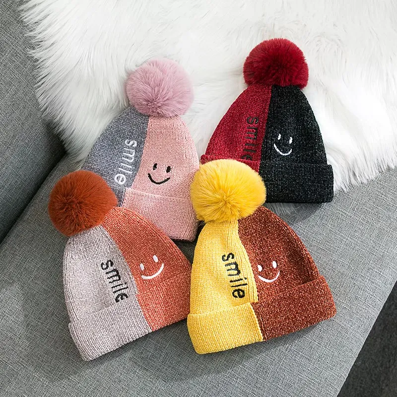 Cute Toddler Kids Children's Hat Girls Cap For Childrens Hats Infant Winter Warm Crochet Knit Plus Thick Color Caps | Аксессуары для