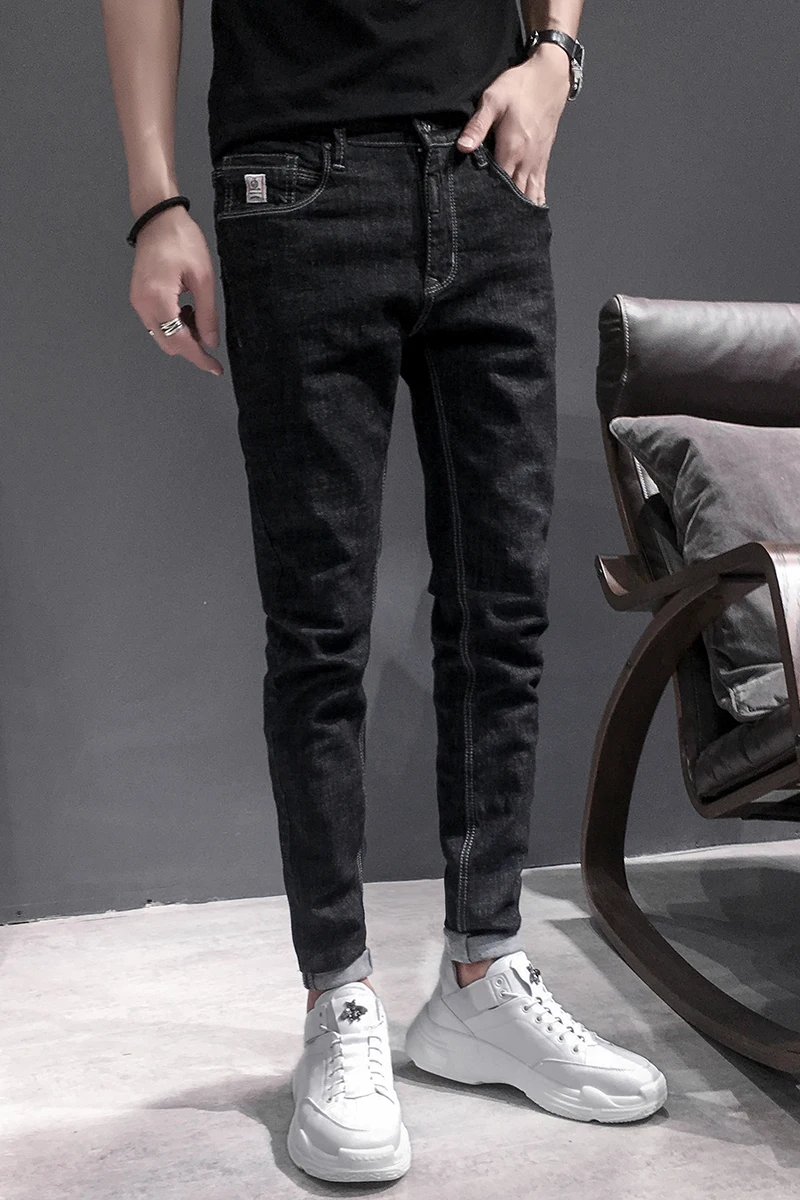 Джинсы мужские в стиле ретро простые байкерские джинсы Slim Fit универсальные брюки