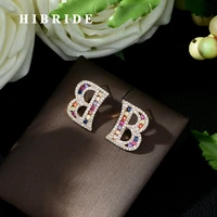 hibride luxury aaa cubic zircona letter design stud earring fashion dubai jewelry for women brincos para as mulheres e 465