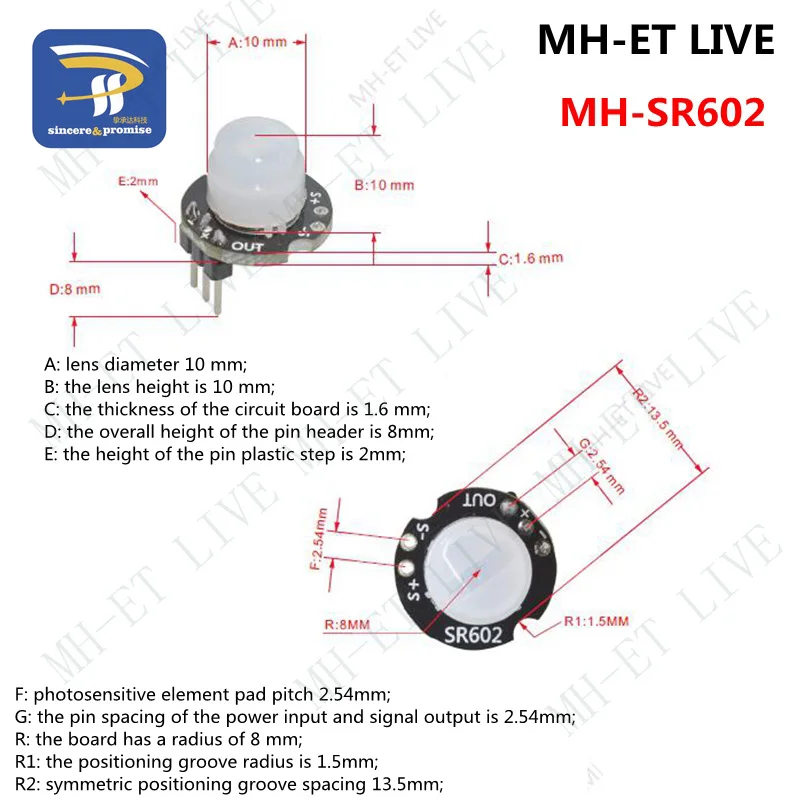 MH-SR602 Мини датчик движения модуль детектора SR602 пироэлектрический инфракрасный PIR комплект датчик y переключатель кронштейн для Arduino Diy с объективом