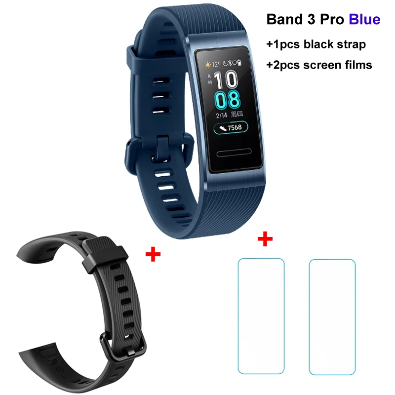 blue n Blk stra n fi huawei Band 3 Pro Smartband gps металлическая рамка Amoled полноцветный дисплей сенсорный экран Датчик сердечного ритма датчик сна - Цвет: blue n Blk stra n fi