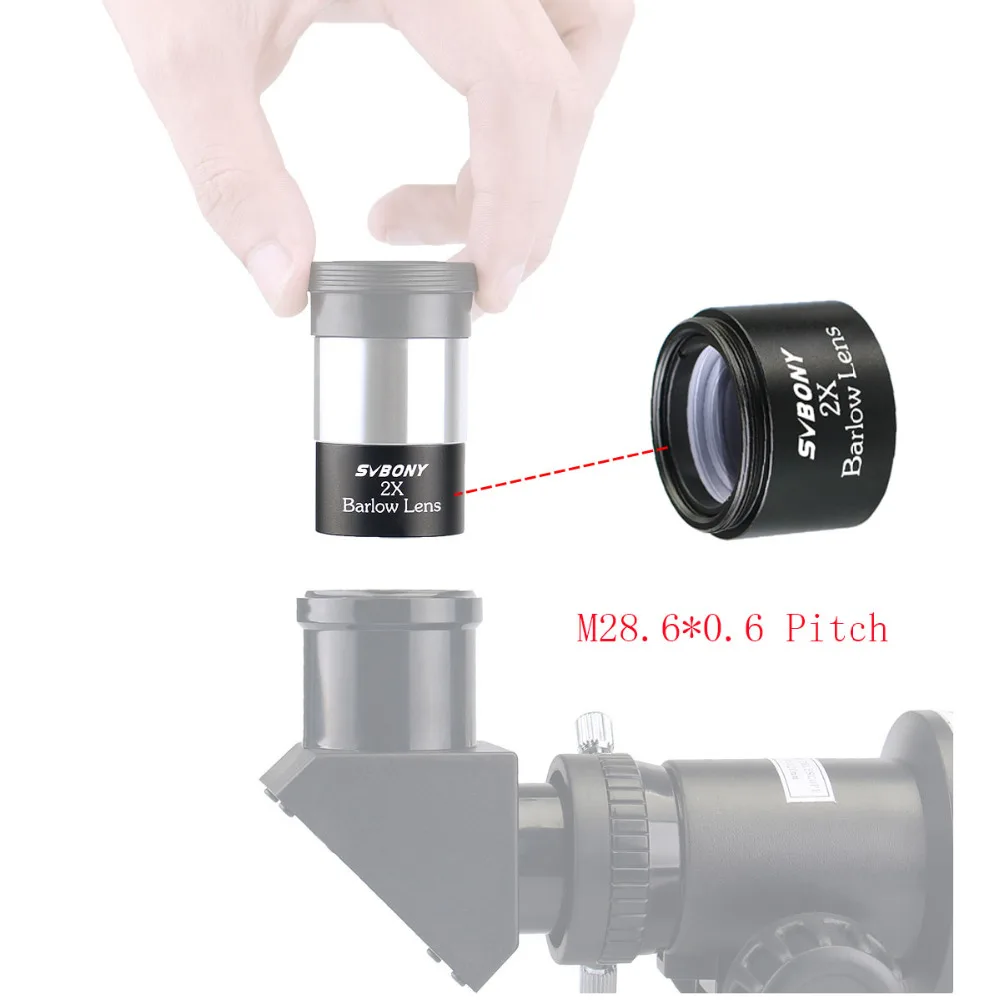 SVBONY-lente Barlow M28.6 * 1,25 para prismáticos Monocular estándar, telescopio óptico compacto, 0,6mm, 31,7 pulgadas, 2X