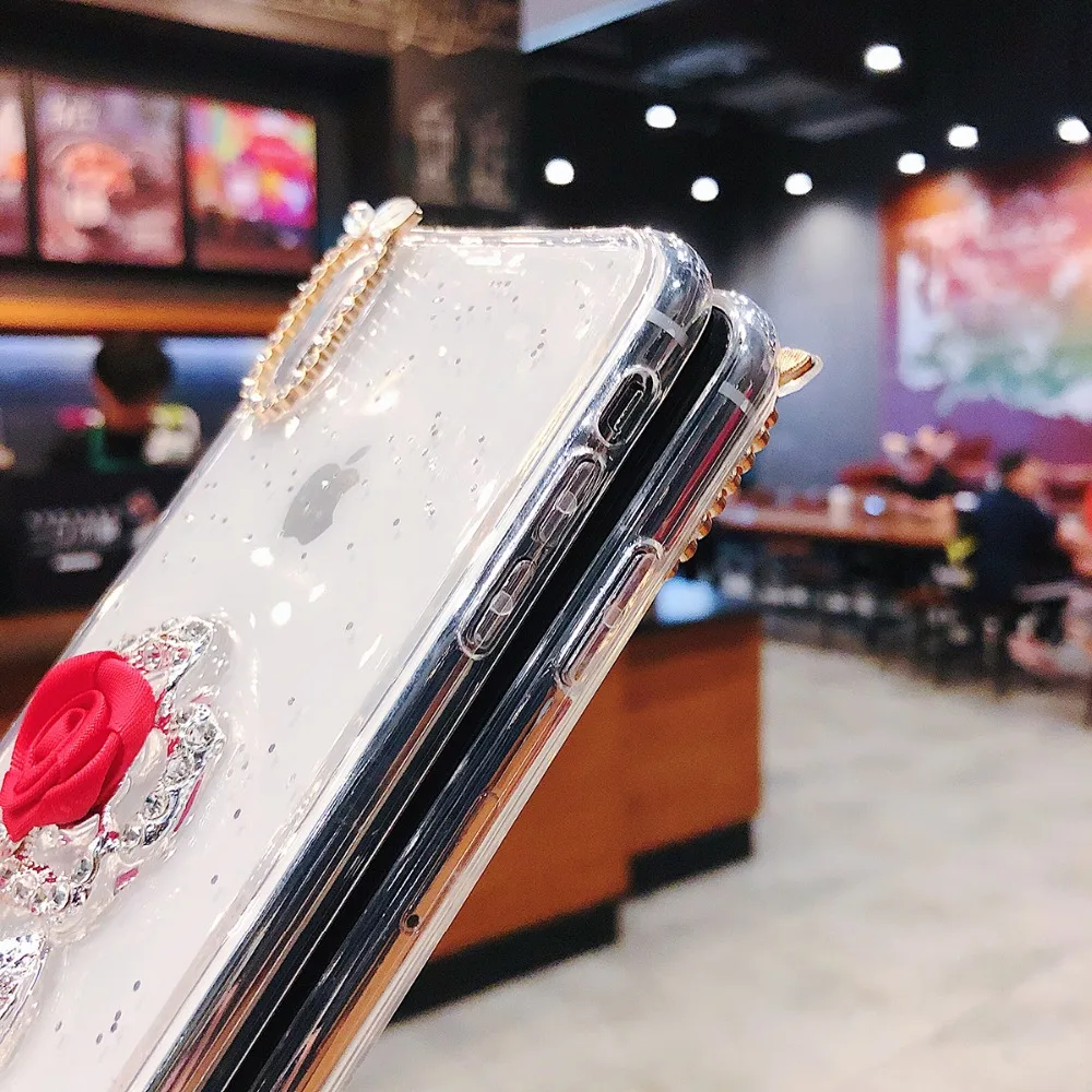 Для iphone XS MAX XR X 10 7 8 plus прозрачный блеск Роза крышка чехол Чехол для 6 S 6S Чехлы |