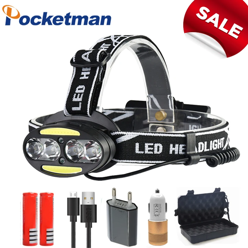 Налобный фонарь Pocketman супер яркий светодиодный налобный 4 x T6 + 2 COB Красный