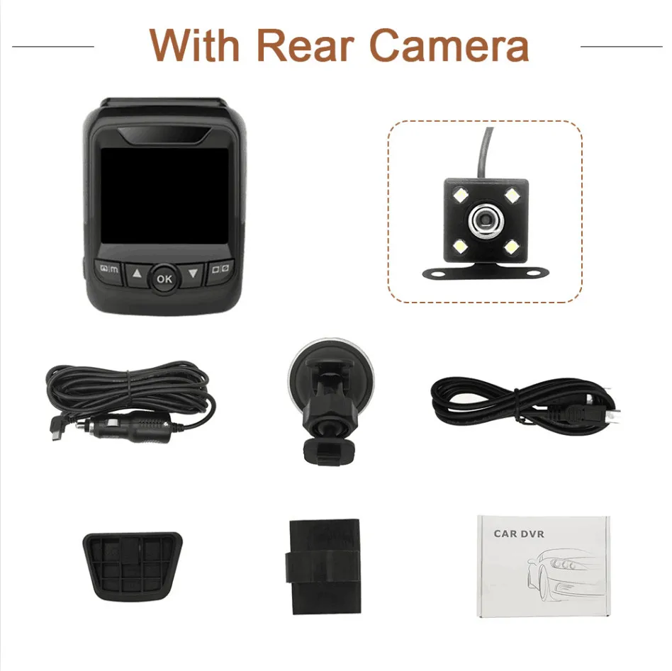 With rear camera HD1080P Автомобильный видеорегистратор Камера s ADAS Dash Cam камера заднего вида видеокамера автоматическая камера dvr g-сенсор камера ночного видения двойной объектив - Название цвета: With rear camera