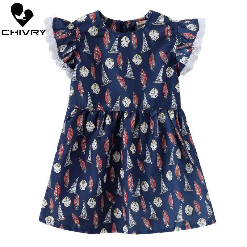 Summer Girls Cute Floral Flower Print A-line Dress Kids Baby Fly Short Sleeve O-Neck Princess Dresses Children Clothing | Детская одежда