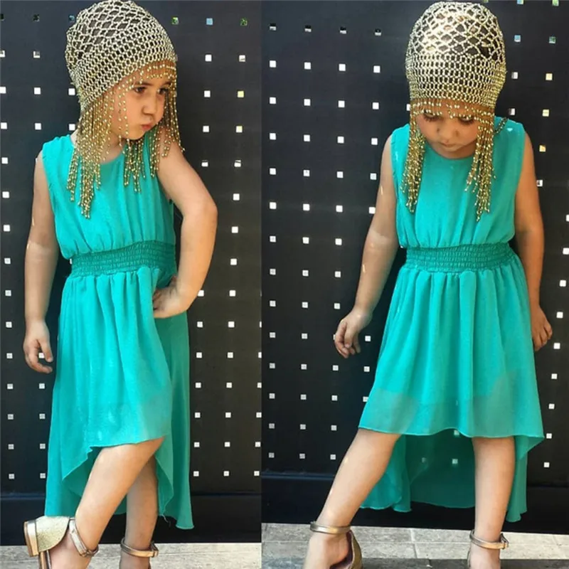 Baby Kid Girl Sleeveless Solid Color Beach Dress Summer Clothes for Children Big Swing Princess Dresses 1-5Y 2019 | Детская одежда и