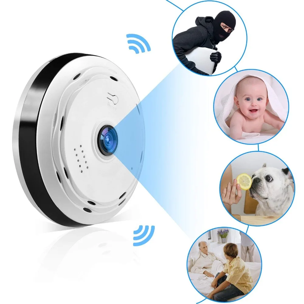 Kruiqi 360 градусов панорамная Wifi камера HD 1080P Камера Безопасности Детский Монитор