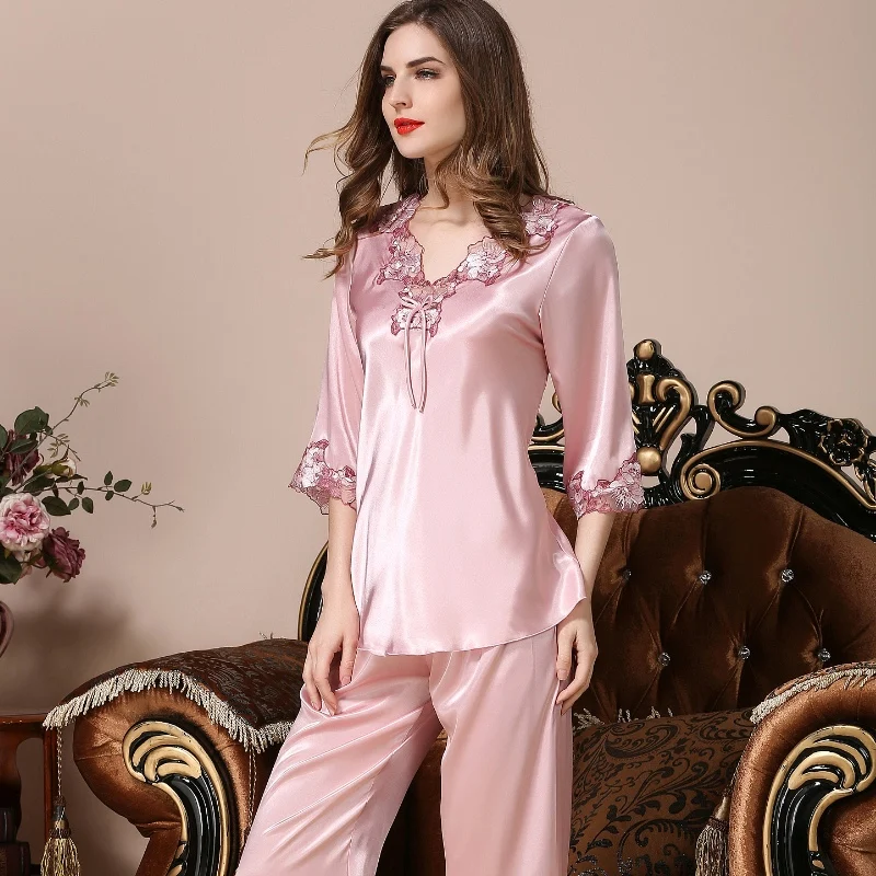 Весенне-Летняя шелковая пижама высшего качества Осенний женский домашний костюм