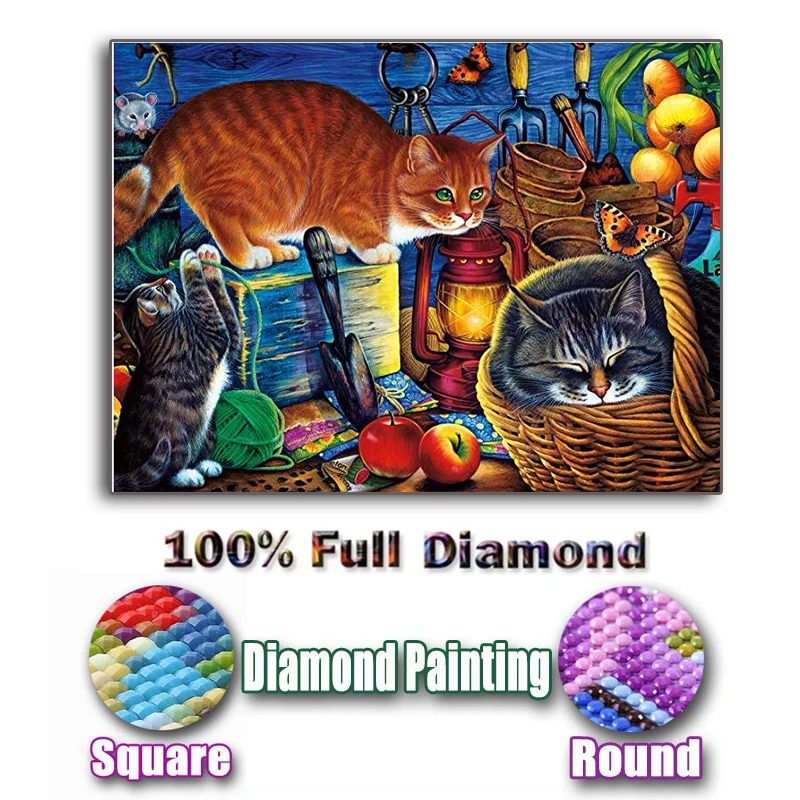 

Full Square/Round Drill 5D DIY Diamond Painting "Animal Cat & apple" Embroidery Cross Stitch Mosaic Home Decor gift