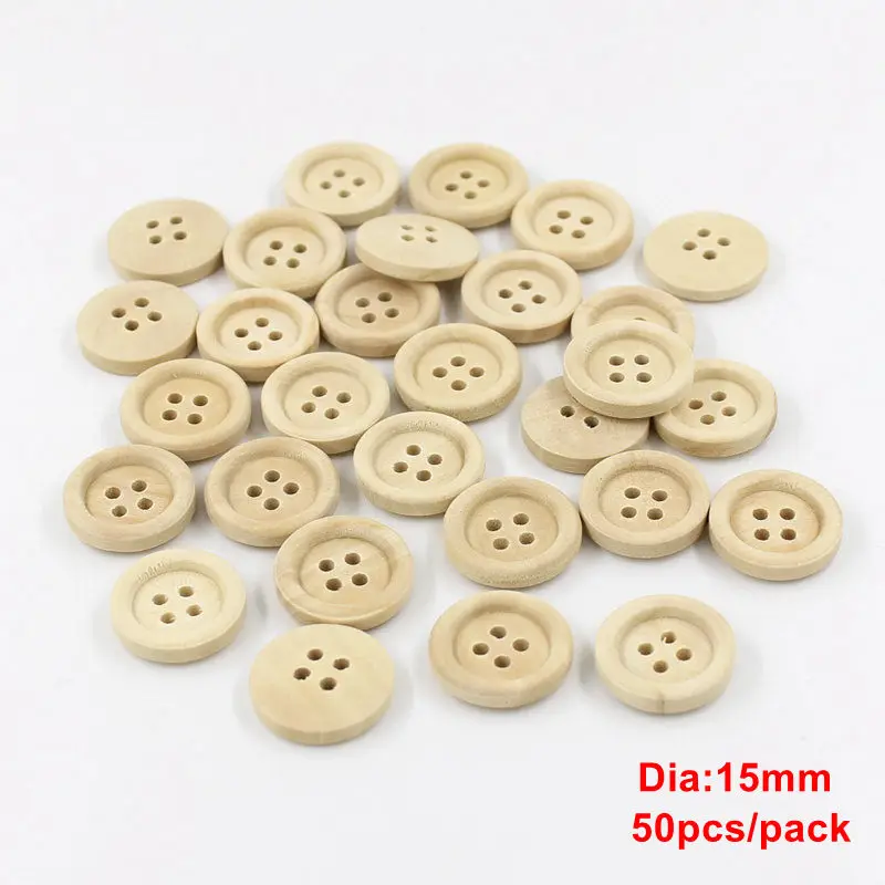 15mm 50pcs 30-100 шт Мульти Размеры круглые пуговицы смешанные деревянные пуговицы натуральный 4 цвета-отверстия Скрапбукинг DIY Швейные аксессуары - Цвет: 15mm 50pcs
