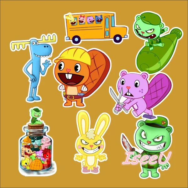 8 шт. Happy Tree Friends Handy Flippy Зубастый Лампи Cuddlesdecal Notebook скейтборда троллейбус случае