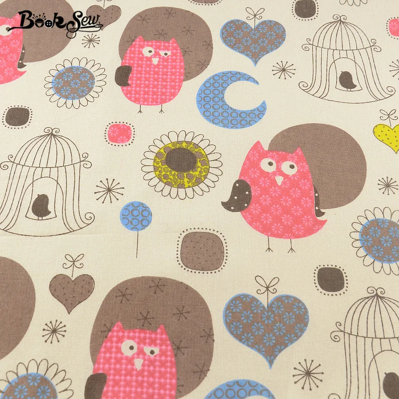 Новинка розовая сова дизайнерская хлопковая льняная ткань для скатертей подушек
