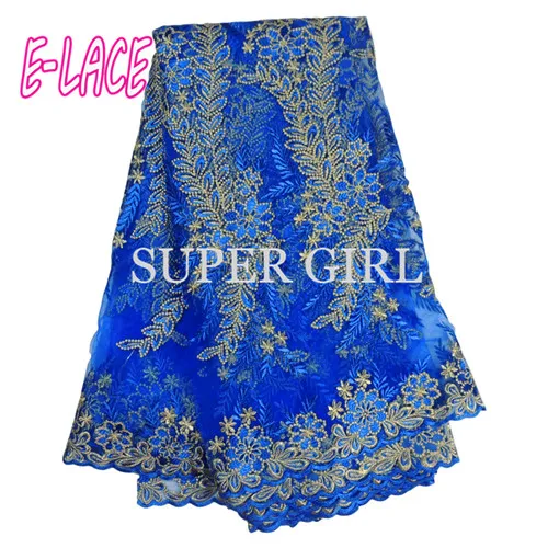Чистый синий Высокое качество Африканский швейцарские ткани кружева Швейцарии