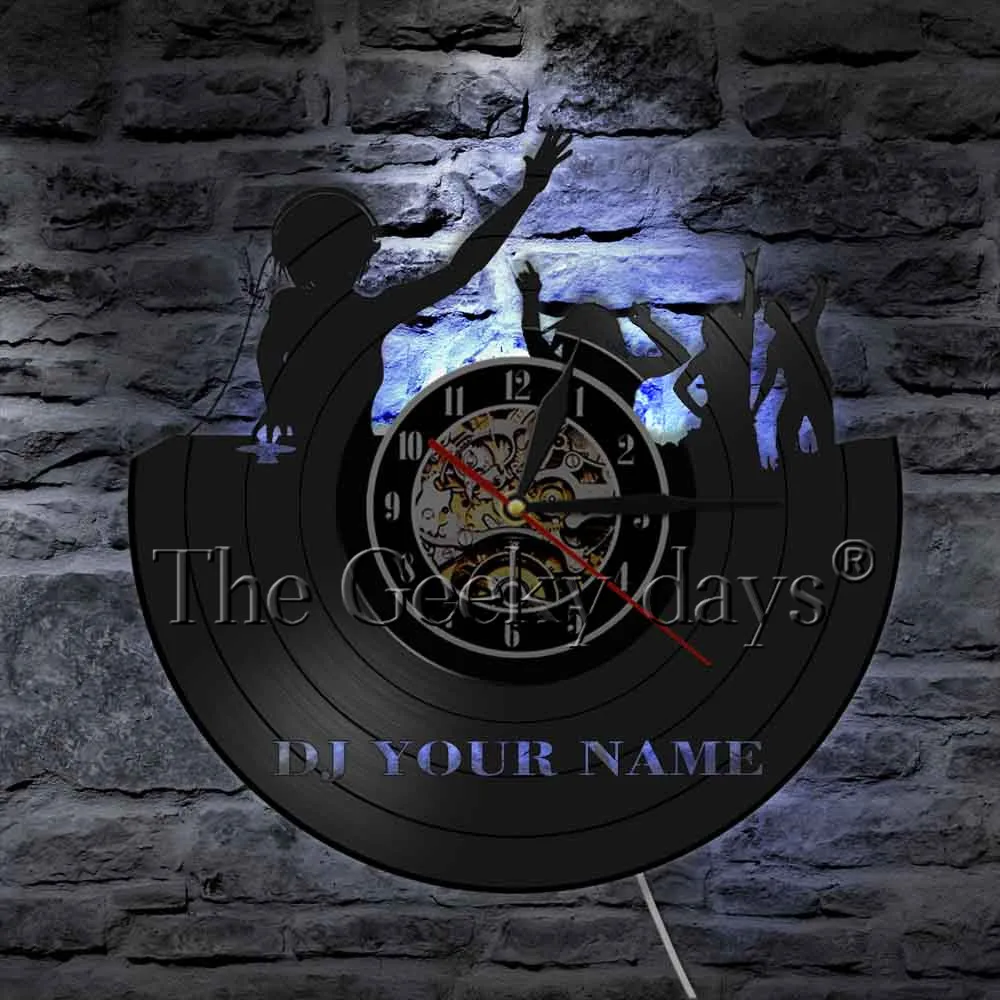 DJ ваше имя пользовательский дизайн декор комнаты виниловые часы музыкальные
