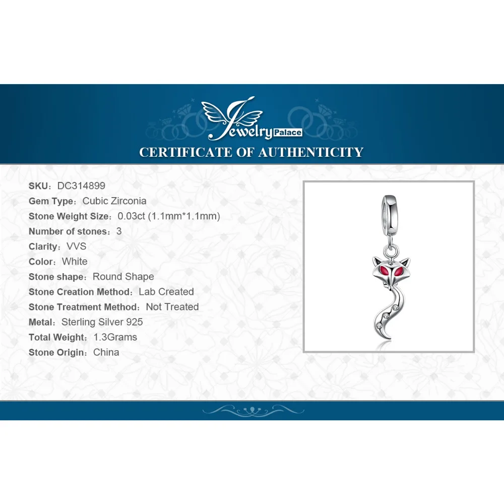 JewelryPalace 925 пробы серебро Смарт животного длинный хвост лисы кубического циркония