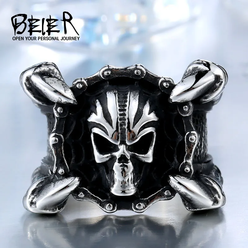 Beier 2017 New Motor Biker Chain Skull Ring 316L Stainless Steel Jewelry Women Mens Sharp Claws BR8 448|cool jewelry|skull ring316l stainless steel |
