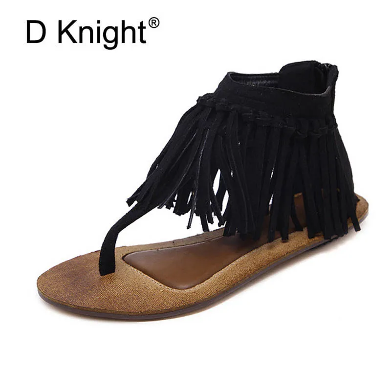 

Vintage Tassel Flips Flops For Women Comfortable Ladies Casual Flat Punk Sandals Size 35-40 Back Zipper Non-slip Beach Sandals