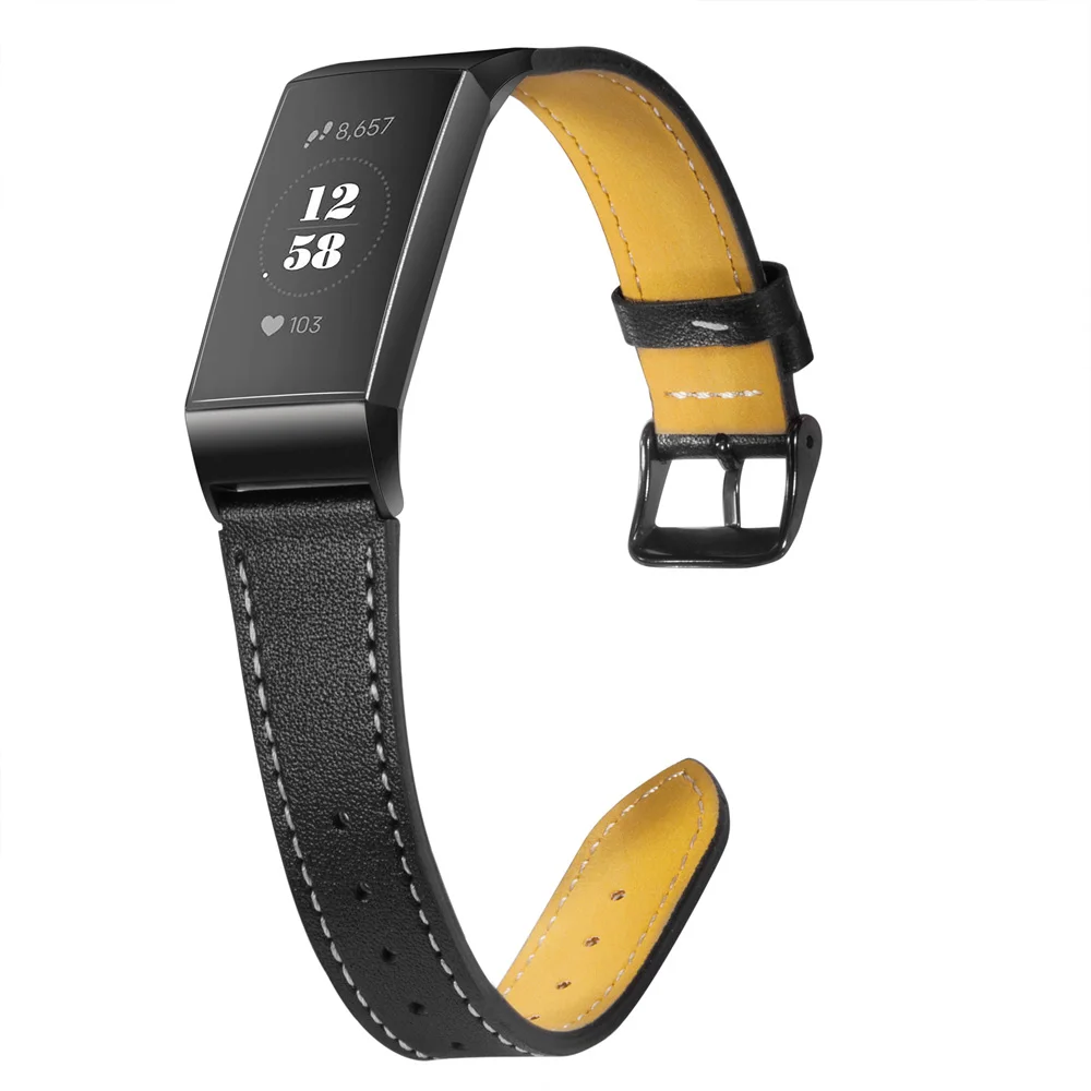 4BBlack Умный Браслет ремешок для Fitbit Charge 3 из натуральной кожи ремешок браслет розовое золото адаптер застежка для Fitbit Charge 3/Charge 3 SE - Цвет ремешка: 4BBlack