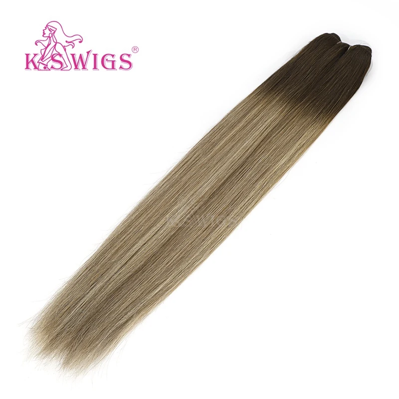 T8-60-T8-14 K.S парики 20 ''прямые волосы remy уток человеческих волос двойные нарисованные натуральные кудрявые пучки волос 100 г/шт - Цвет: T8-60-T8-14