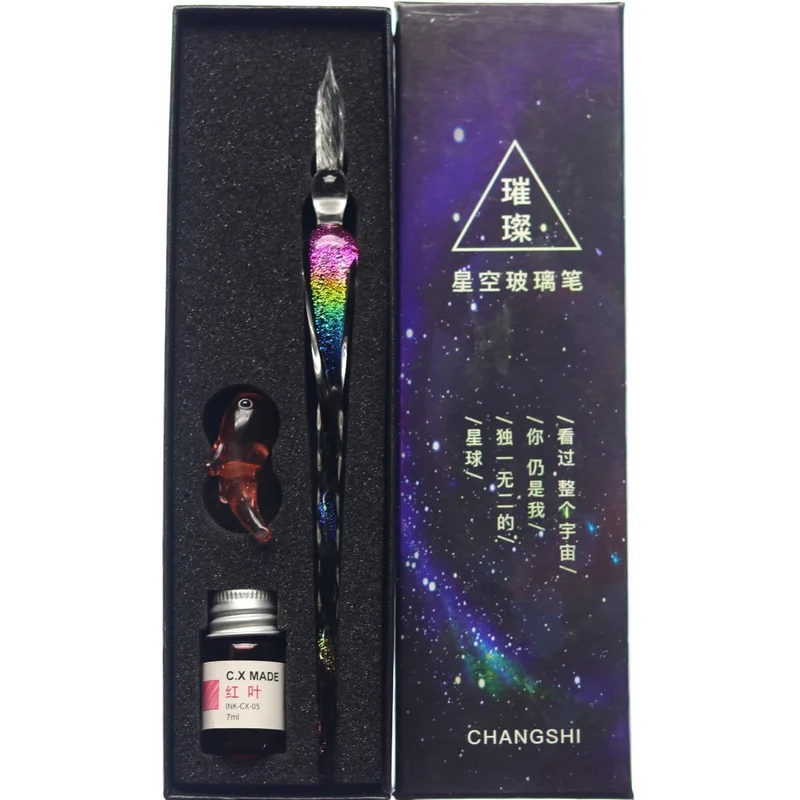 Creative Starry Sky Glass Pen Dip Pen Color Ink Gift Set Signature Pen Gift for Friends and Students Office Stationery Supplies