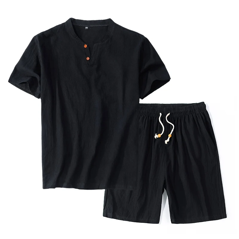 Футболка мужская льняная с коротким рукавом и V образным вырезом 4 цвета|Мужские