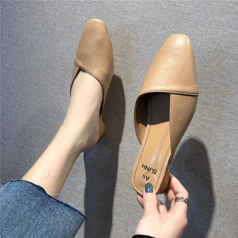 Женские шлёпанцы на низком каблуке Повседневные шлепанцы с квадратным носком