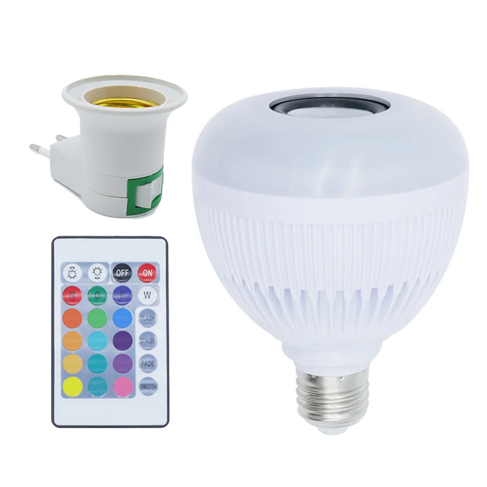 Bulb with EU socket Смарт Bluetooth Динамик E27 светодиодный лампа RGB+ белый 12 Вт работы в режиме воспроизведения музыки светодиодный светильник с 24 кнопок пульта дистанционного управления, Управление для вечерние ночной Светильник - Испускаемый цвет: Bulb with EU socket