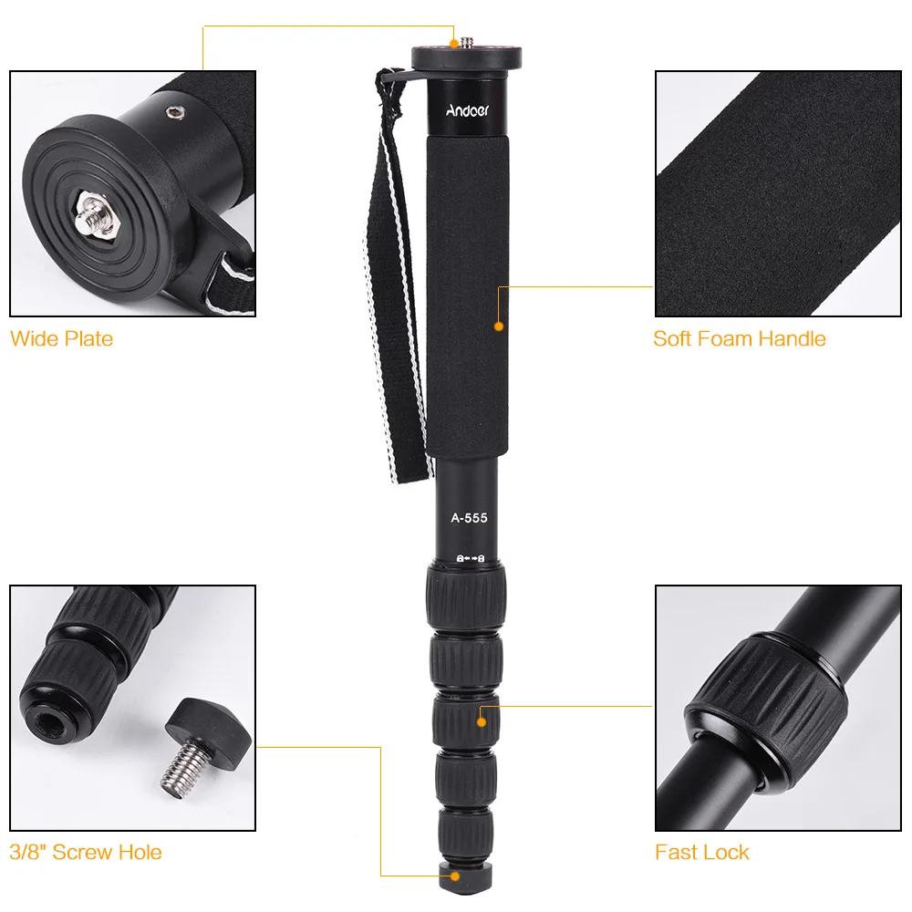 Andoer A-555 6-секционный компактный портативный монопод Монопод палка для Nikon Canon Sony
