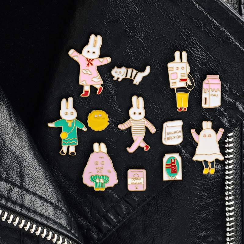 Мультфильм животных кролик брошь котенок милый 6 комплектов эмаль шпильки