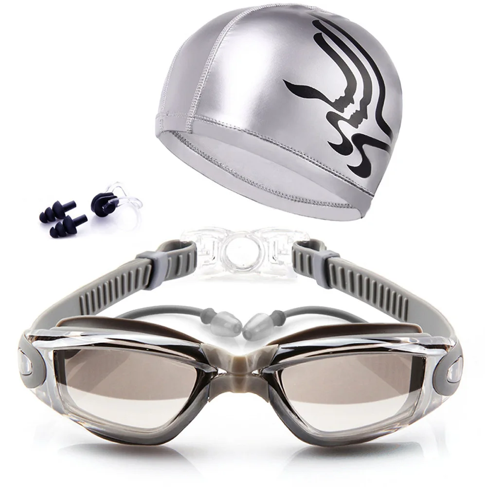 New Adult Swimming Glasses Kit Coated Lens Anti Fog Swim Goggles + Cap Case Nose Clip Ear Plugs LMH66 | Спорт и развлечения