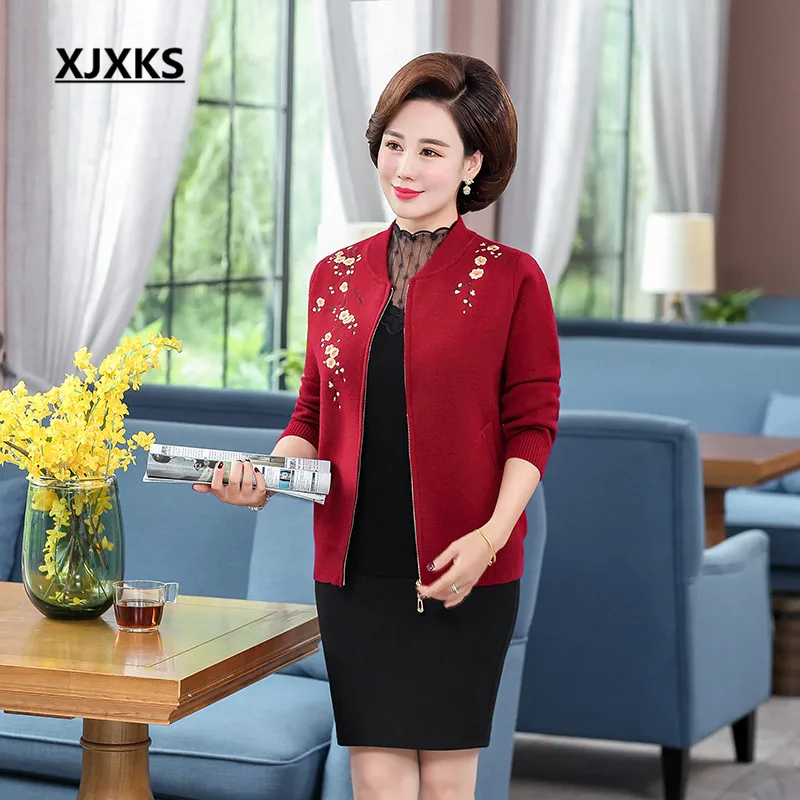 XJXKS модный вышитый женский свитер на молнии куртка 2019 Осень Зима Новый Свободный