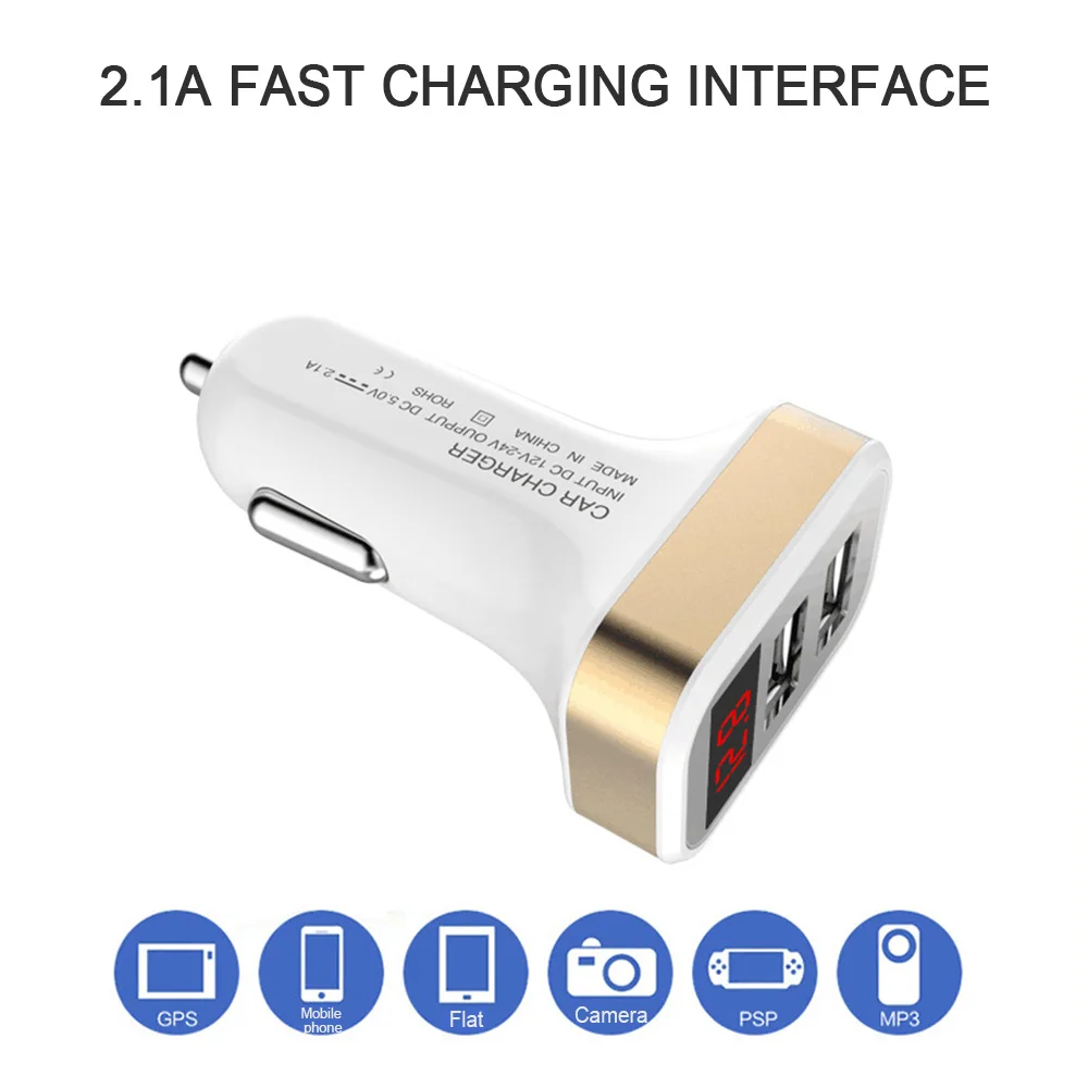 Автомобильное зарядное устройство цифровой дисплей двойной порт USB адаптер 2.1A LED