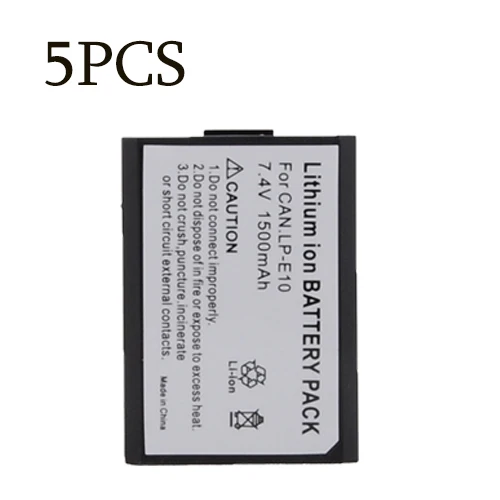 5PCS Высокое качество 7,4 V 1500 мА/ч, литий-ионный аккумулятор LP-E10 батарейный блок камеры LPE10 для цифровой однообъективной зеркальной камеры Canon EOS 1100D, EOS KISS X50, REBEL T3 - Цвет: 5PCS
