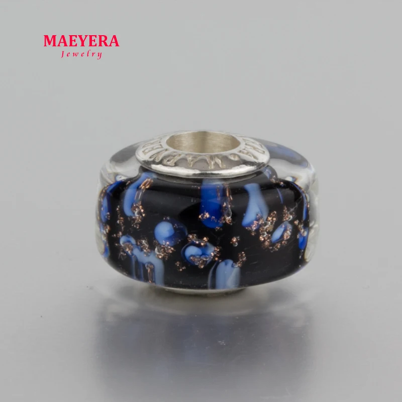 MAEYERA ювелирные изделия настоящее S925 ядро лампворк бусины пески синий горошек
