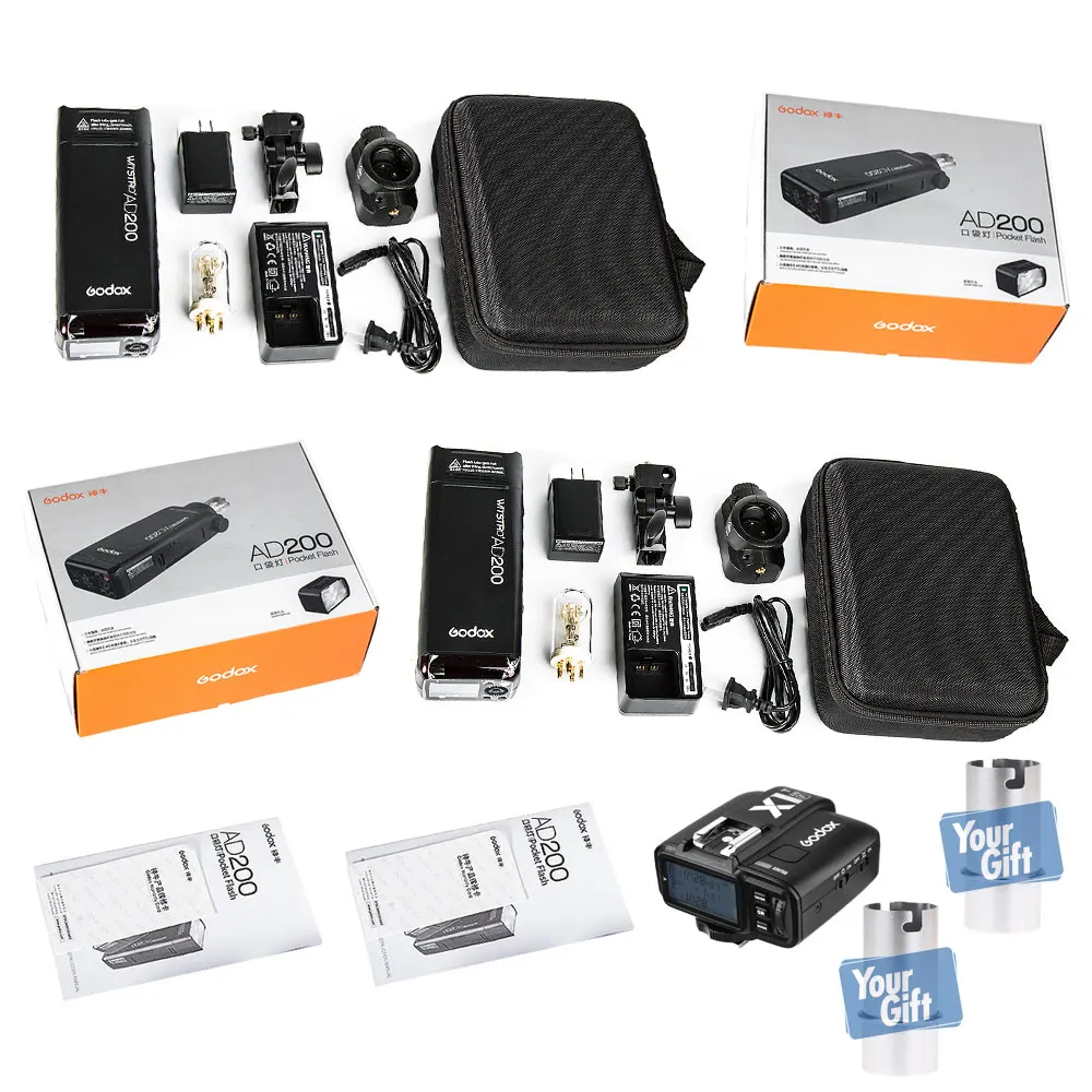 Godox карман Открытый вспышка 2 шт. AD200 2.4 г Беспроводной 200ws TTL HSS 1/8000 s синхронизации +
