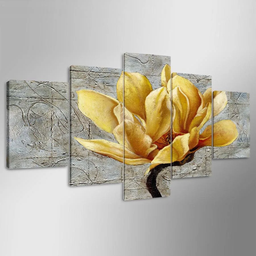 Ysdafen 5 панель HD с Картина золотой цветок холсте Home Decor Wall Art картина для гостиной