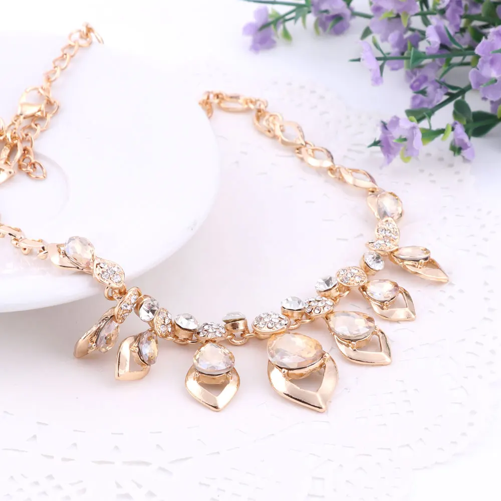 Модные капли воды ожерелье серьги браслет кольцо золотой цвет Ювелирные наборы