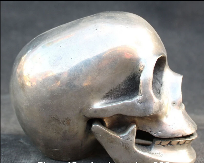 

decoration bronze factory outlets Tibet Silver 14cm Chinese Silver Human Skull Skeletons head death'shead Collected Statue
