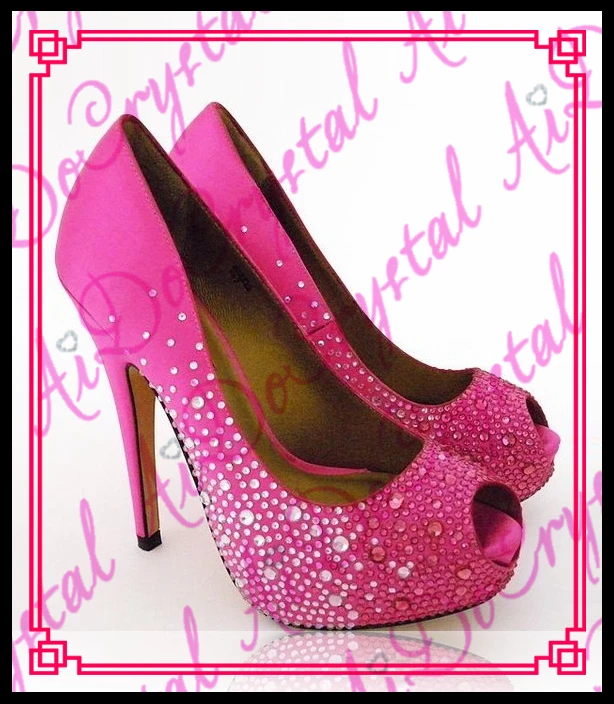 Aidocrystal 10 см высота Bling Сверкающие peep toe высокий каблук насосы Фуксия кристалл
