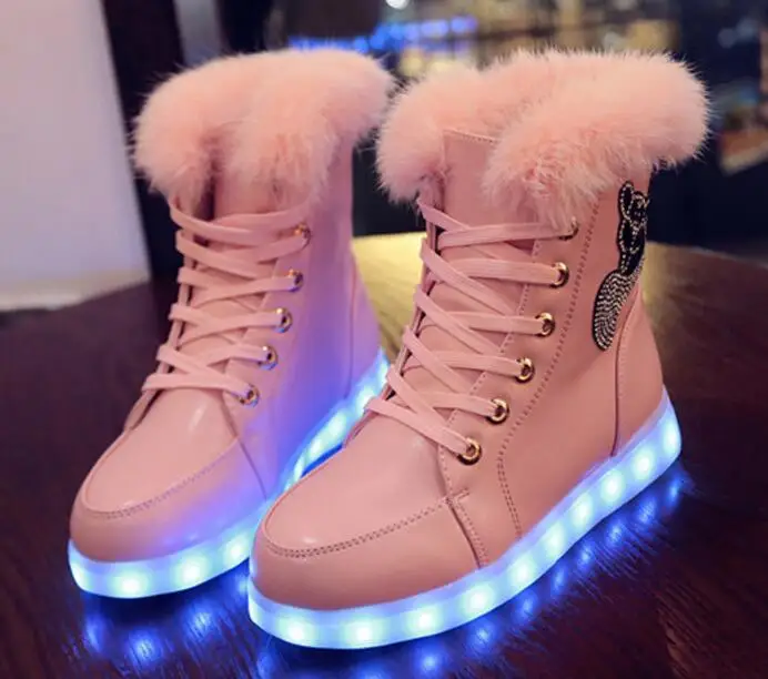 Кроссовки женские со светодиодной подсветкой на меху резиновые|Сапоги| |