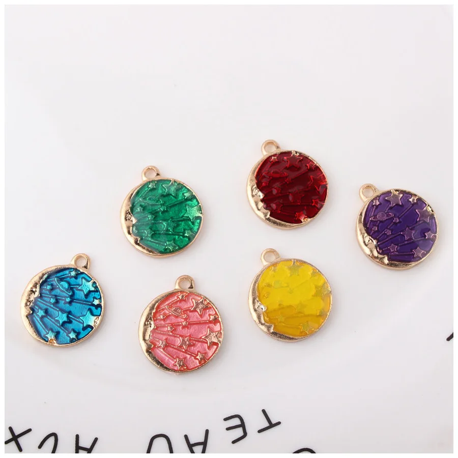 

Round Universe Starry Charm 10pcs Colorful Drop Oil Enamel Charms Pendant Necklace Bracelet Jewelry Findings Charms Accessories
