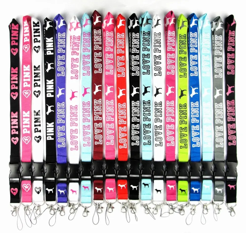 

10pcs/lot Love Pink multi colors lanyards business ID Badge Card Holder Keyring for Keys with Keychain