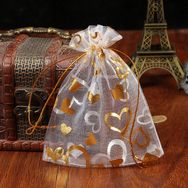 100pcs/lot Hearts Print Organza Bags 20x30cm Wedding Favors Gift Bag Drawstring Pouch Nice Cosmetics Jewelry Packaging | Украшения и