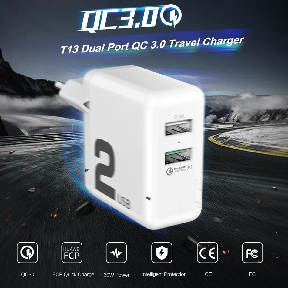 QC3.0 быстрое двойное зарядное устройство USB, ROCK 30 Вт Быстрая зарядка 3,0 зарядное устройство для мобильных телефонов для samsung/Xiaomi/huawei FCP Быстрая зарядка QC2.0