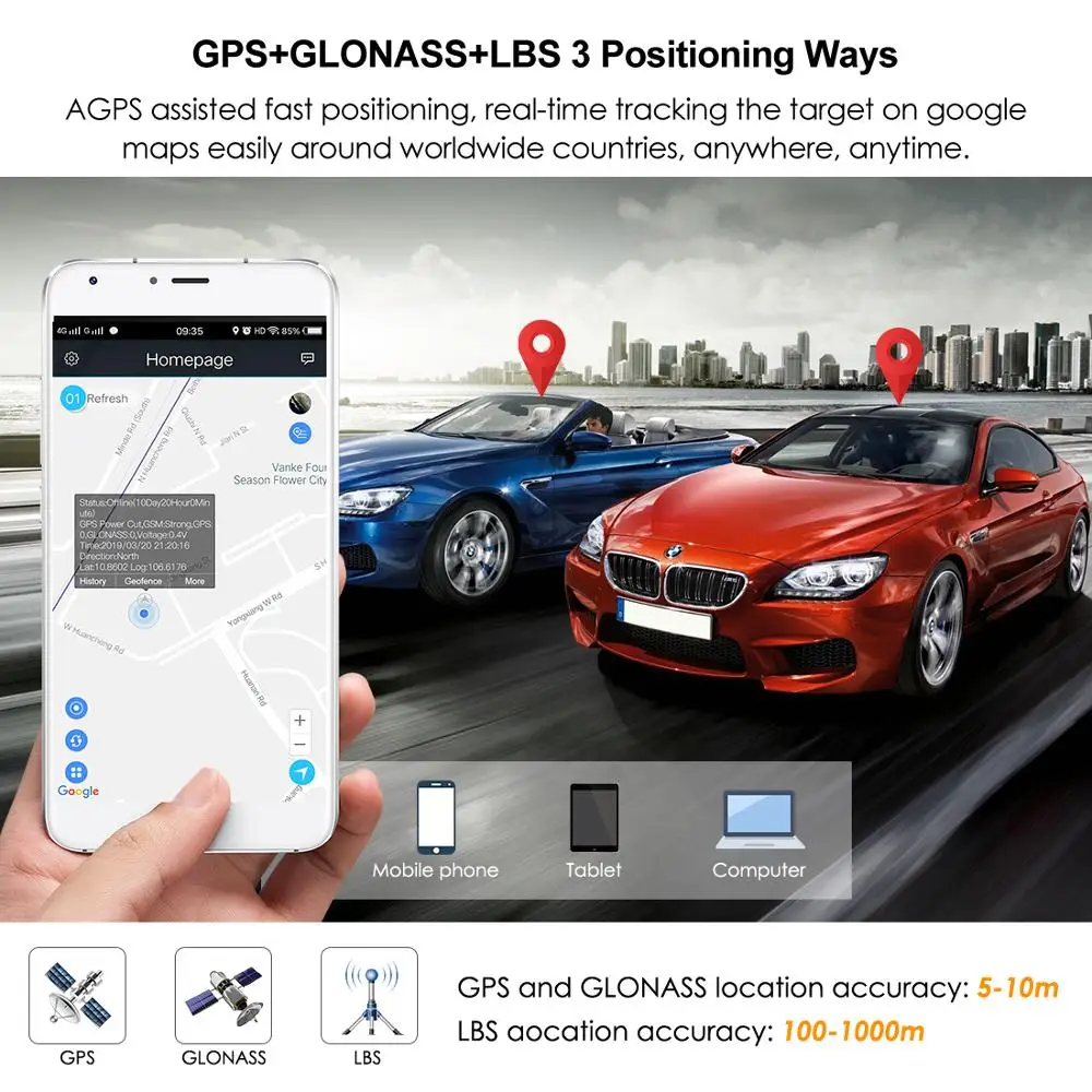 Автомобильный GPS трекер водонепроницаемый мини IP65 отслеживание в режиме