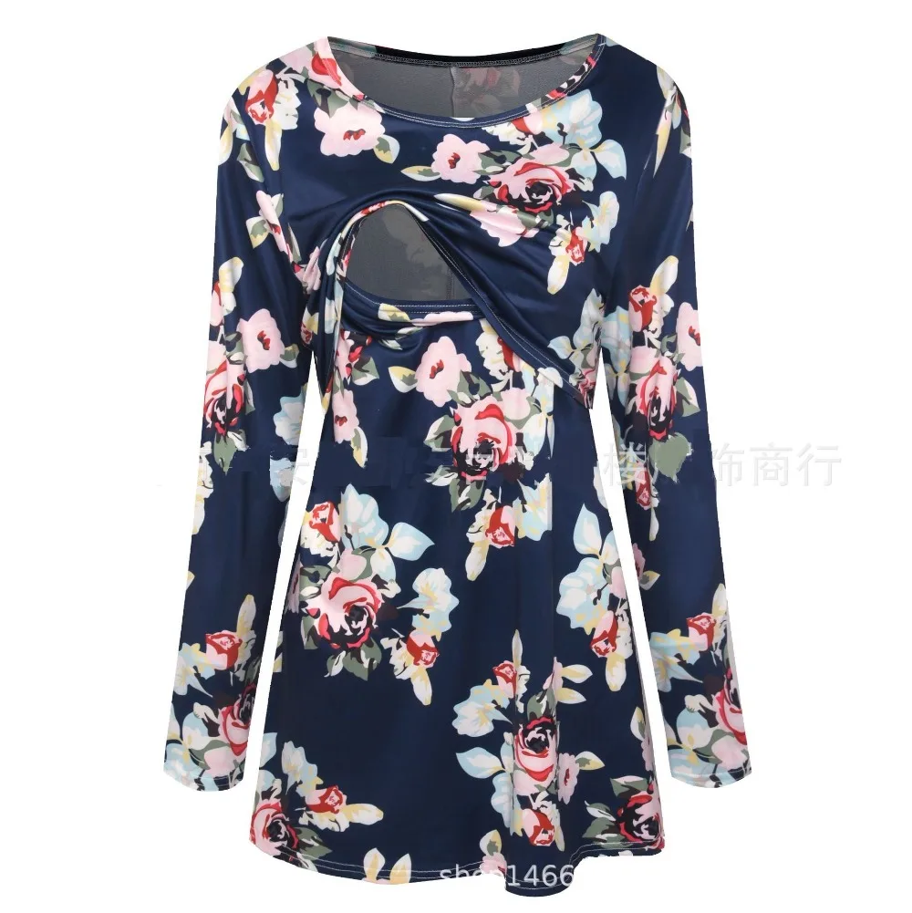 

Fashion Printing Long Sleeve Women's Maternity Tunic Tops Mama Clothes Flattering Side O-Neck Pregnancy T-shirt