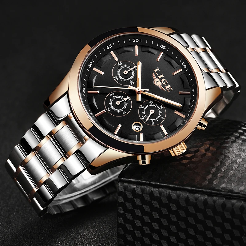 LIGE часы мужские уникальный дизайн люксовый бренд спортивные военные нержавеющей