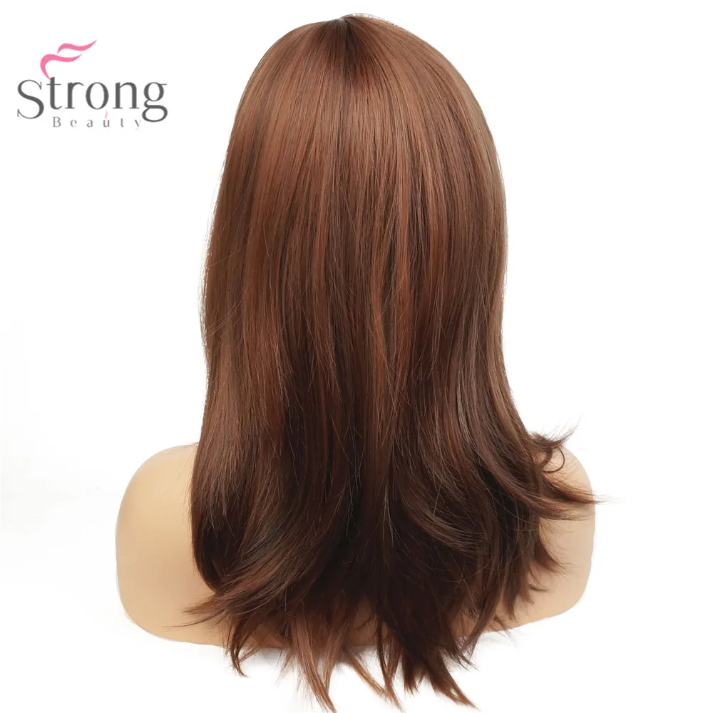 StrongBeauty auburne длинный прямой парик Боб опрятный челка Женские синтетические